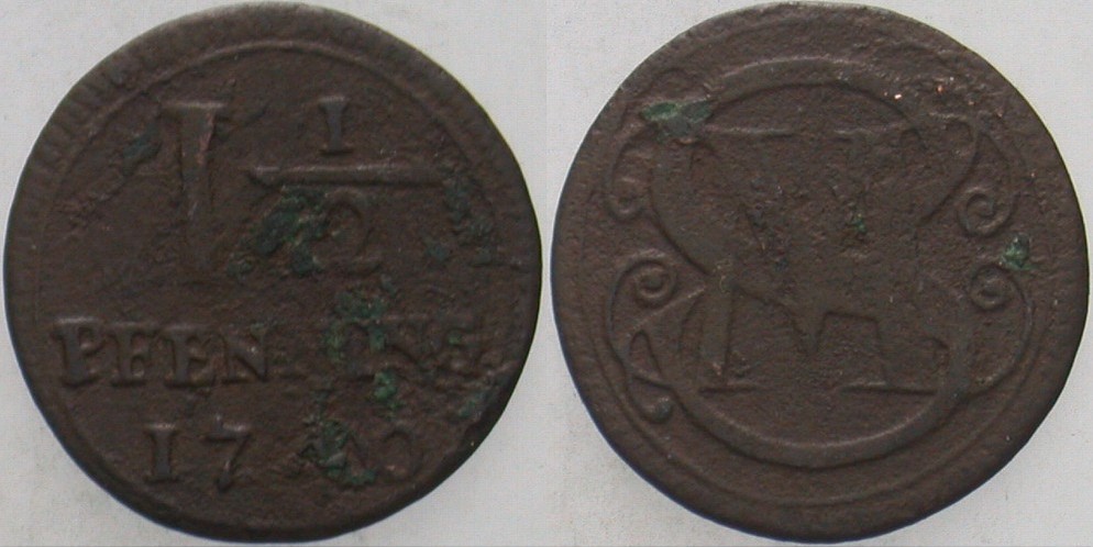 1 1/2 Pfennig 1740 Weingärtner 227 Etwas Belag, fast sehr schön