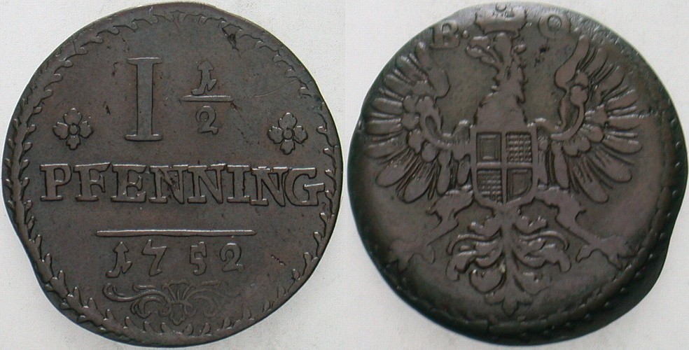 1 1/2 Pfennig 1752 Slg. Wilmersdörffer 1040 Kl. Zainende, sehr schön