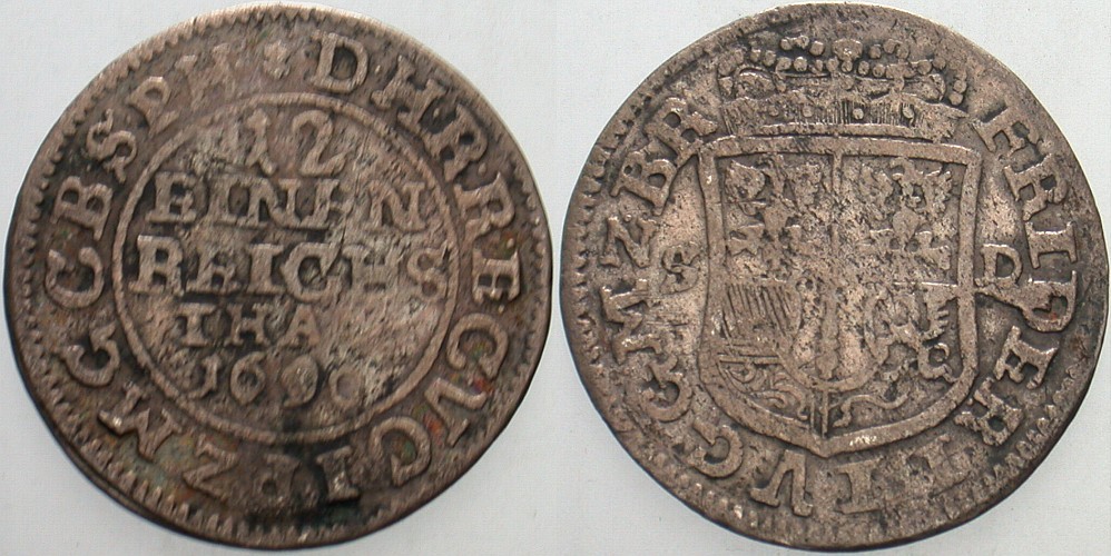 1/12 Taler 1690 Schrötter 499 var Schön - sehr schön