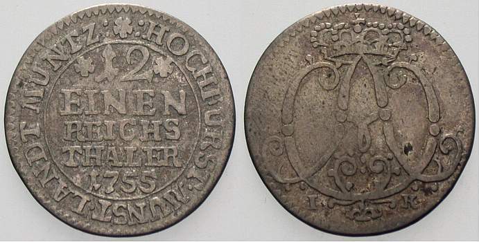 1/12 Taler 1755 Schulze 246 Schön - sehr schön