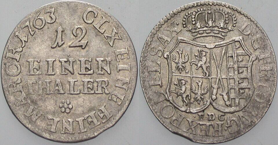 1/12 Taler 1763 Kohl 491 Slg. Merseburger 1766 Kahnt 577 Sehr schön