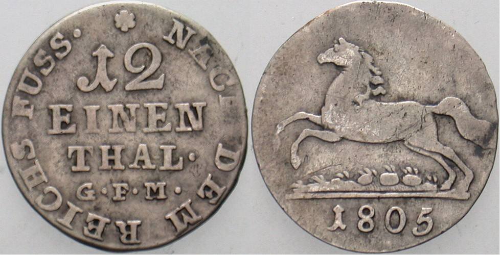 1/12 Taler 1805 Welter 2853 Kl. Randfehler, sehr schön