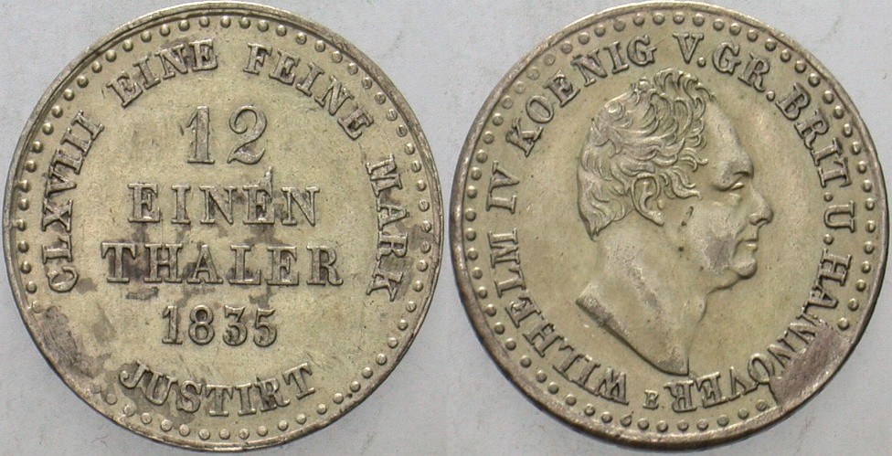 1/12 Taler 1835 Jaeger 47 AKS 71 Patina, vorzüglich