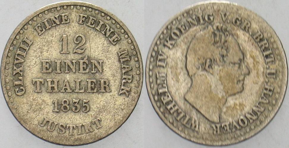 1/12 Taler 1835 Jaeger 47 AKS 71 Sehr schön