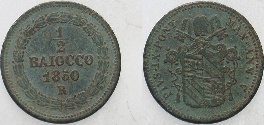 1/2 Baiocchi 1850 Krause/Mishler 1355 Patina, fast sehr schön