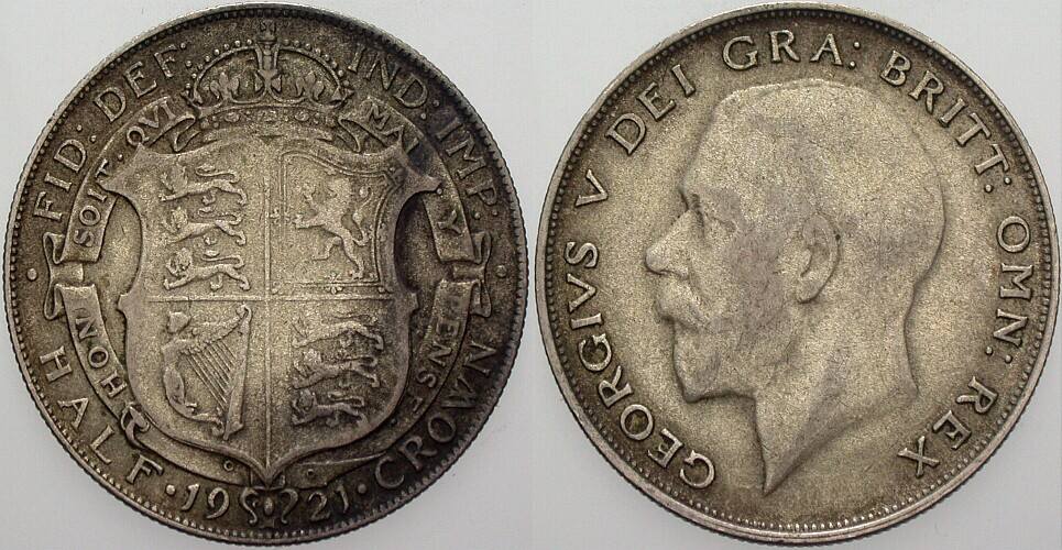 1/2 Crown 1921 Krause/Mishler 818 1a Patina, sehr schön