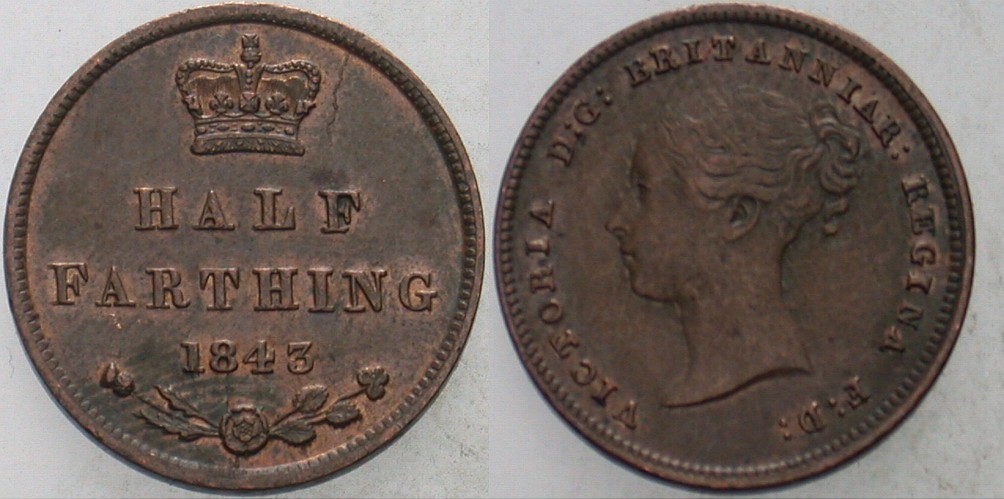 1/2 Farthing 1843 Krause/Mishler 738 Patina, sehr schön - vorzüglich