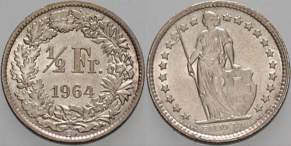 1/2 Franken 1964 Divo/Tobler 309 Stempelglanz
