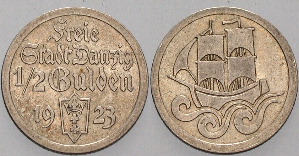 1/2 Gulden 1923 J.D. 6 Patina, vorzüglich