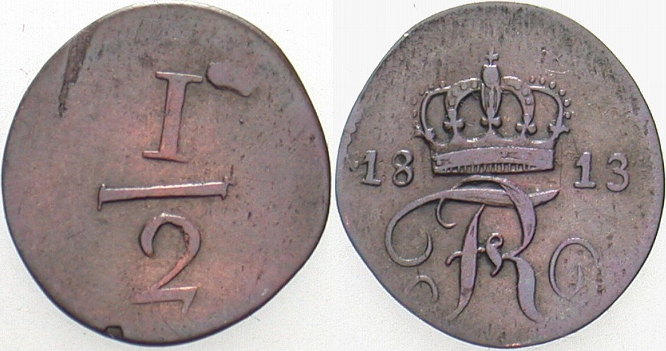 1/2 Kreuzer 1813 Jaeger 6 AKS 55 Sehr schön