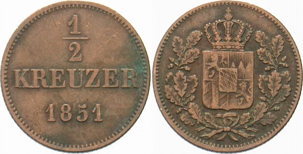 1/2 Kreuzer 1851 Jaeger 80 AKS 158 Sehr schön