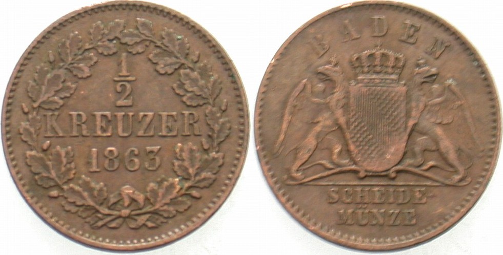 1/2 Kreuzer 1863 Jaeger 80 AKS 134 Sehr schön