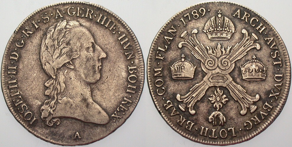 1/2 Kronentaler 1789 Herinek 195 Patina, kl. Rdf., sehr schön