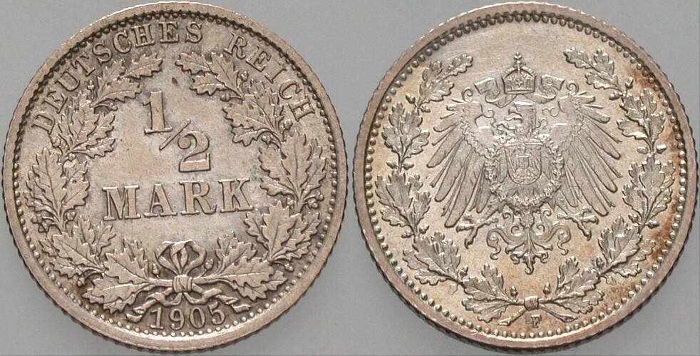 1/2 Mark 1905 J. 16 Fast Stempelglanz