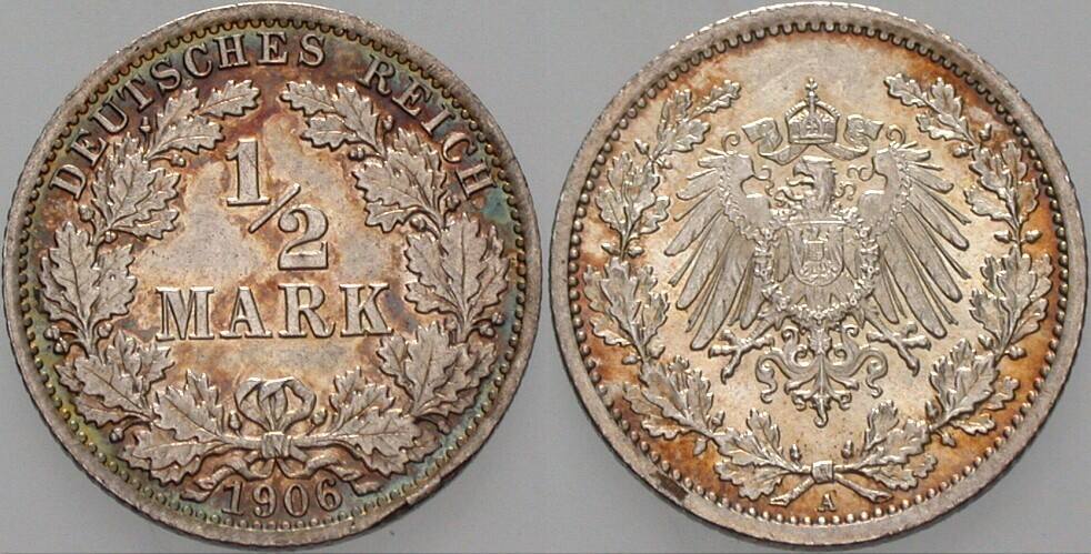 1/2 Mark 1906 J. 16 Fast Stempelglanz