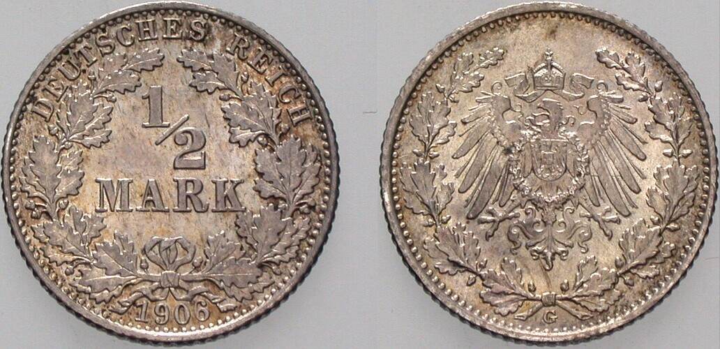 1/2 Mark 1906 J. 16 Vorzüglich