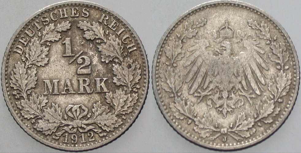 1/2 Mark 1912 J. 16 Sehr schön