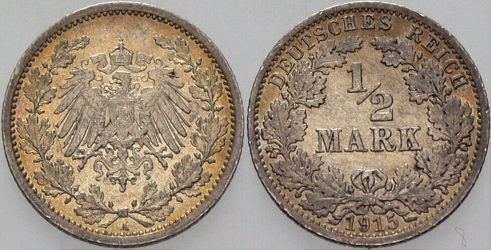 1/2 Mark 1915 J. 16 Vorzüglich +