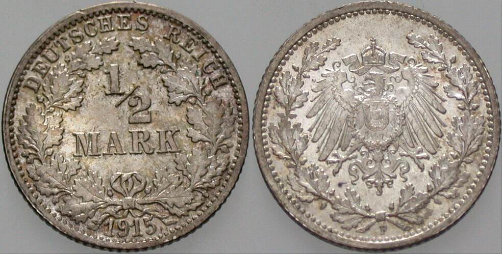 1/2 Mark 1915 J. 16 Vorzüglich
