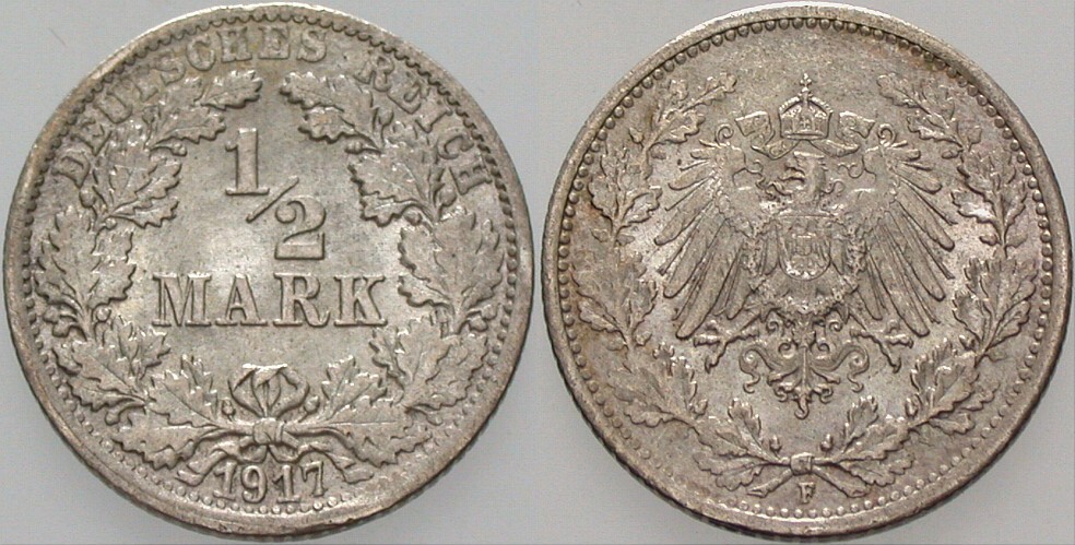 1/2 Mark 1917 J. 16 fast Stempelglanz