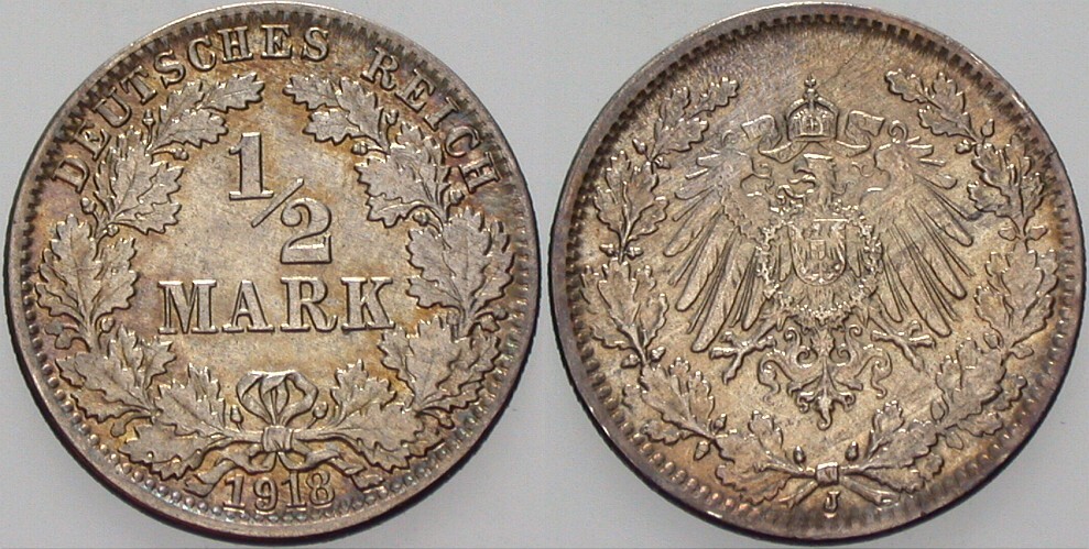 1/2 Mark 1918 J. 16 Stempelglanz