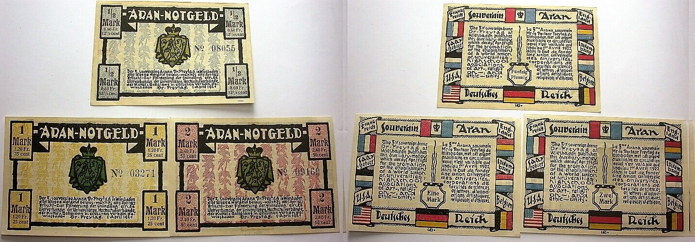 1/2 Mark + 1 Mark + 2 Mark 1.4.1921-1.4.1922 Grabowski/Mehl 1425.1 Kassenfrisch