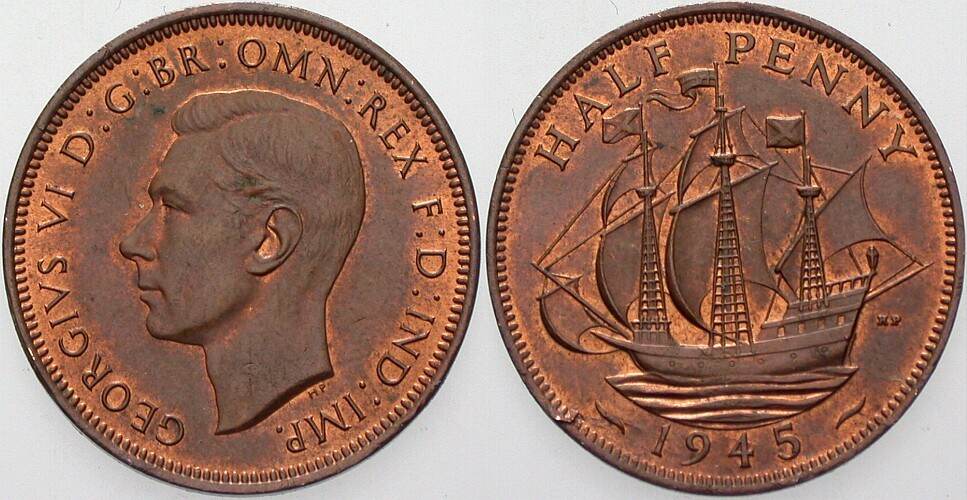 1/2 Penny 1945 Krause/Mishler 844 Sehr schön - vorzüglich