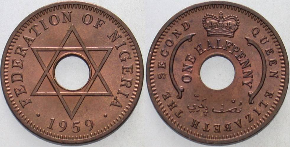 1/2 Penny  KM 1 Leichte Patina, fast Stempelglanz