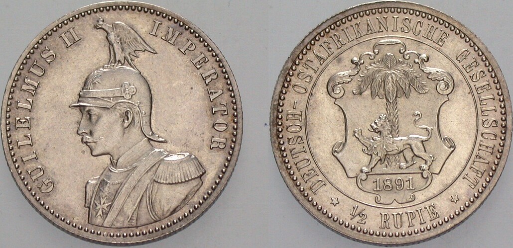 1/2 Rupie 1891 J. N.712 Patina, fast Stempelglanz