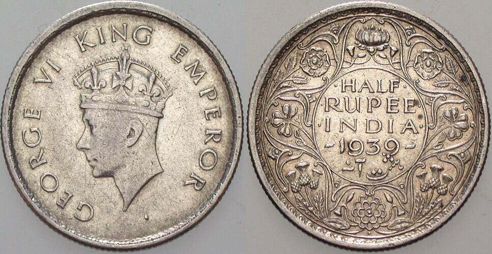 1/2 Rupie 1939 KM 550 Sehr schön