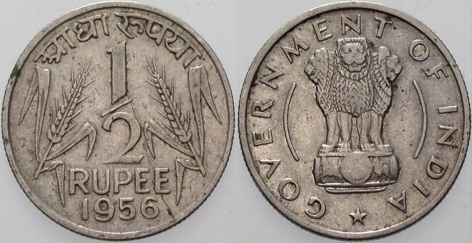 1/2 Rupie 1956 KM 6.3 Sehr schön