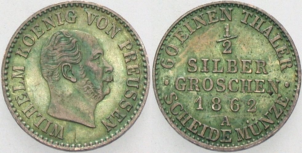 1/2 Silbergroschen 1862 AKS 88 Patina, vorzüglich