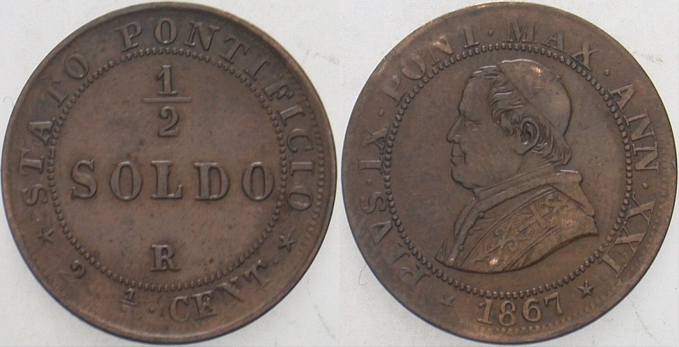 1/2 Soldo 1867-XXI Krause/Mishler 1376 Sehr schön