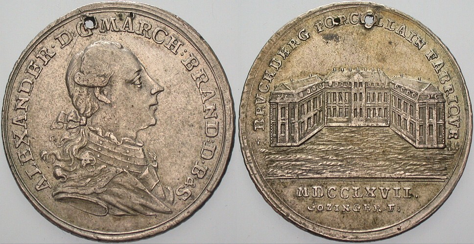 1/2 Taler 1767 Slg. Wilmersdörffer 1056 Patina, gelocht, sonst sehr schön