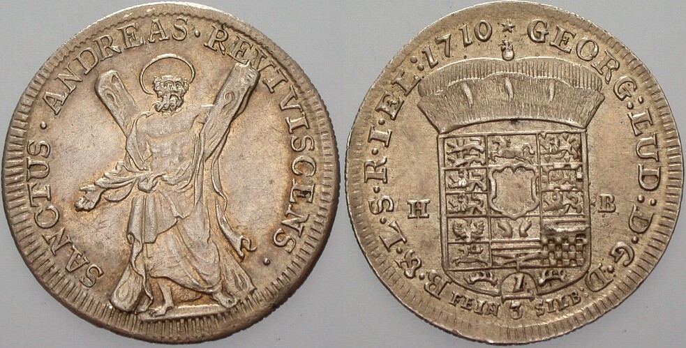1/3 Taler 1710 Welter 2167 Patina, gutes vorzüglich
