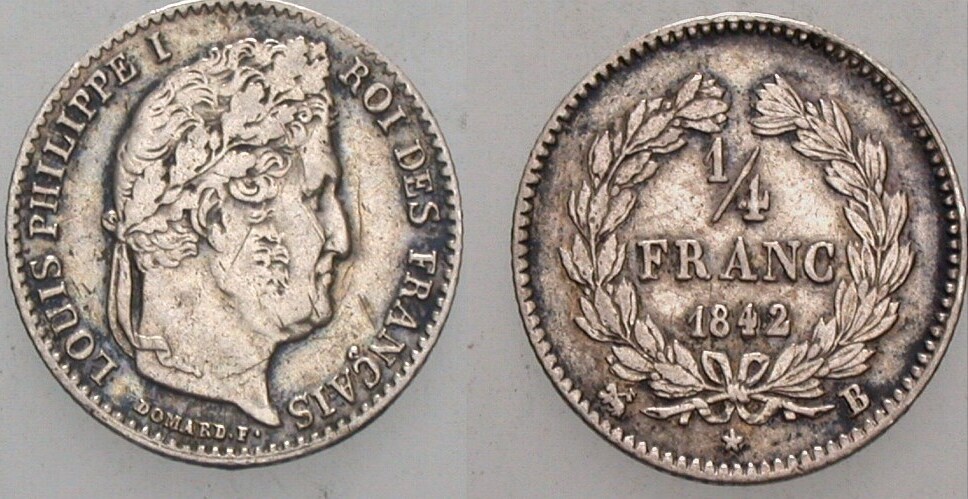 1/4 Franc 1842 K.M. 740,2 Sehr schön