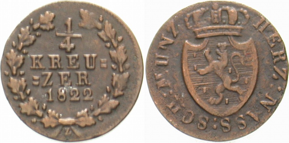 1/4 Kreuzer 1822 Jaeger 33 AKS 56 Sehr schön