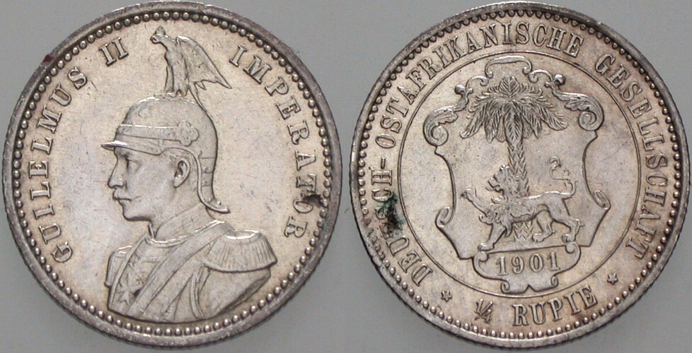 1/4 Rupie 1901 J.N. 711 Winz. Flecken, sonst vorzüglich