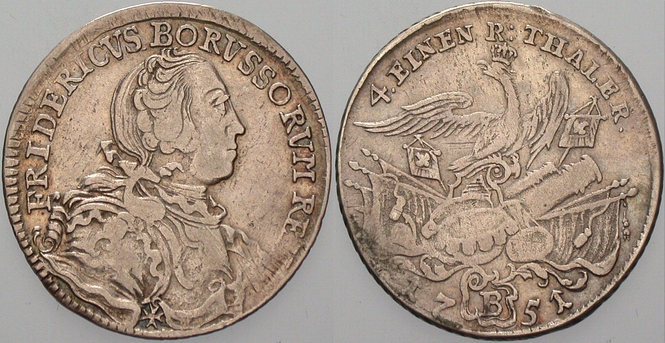 1/4 Taler 1751 Olding 32 Fast sehr schön