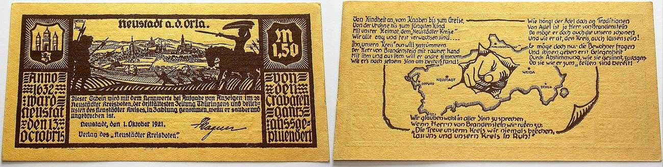 1,50 Mark 1.10.1921 Grabowski/Mehl 864.2 Kassenfrisch