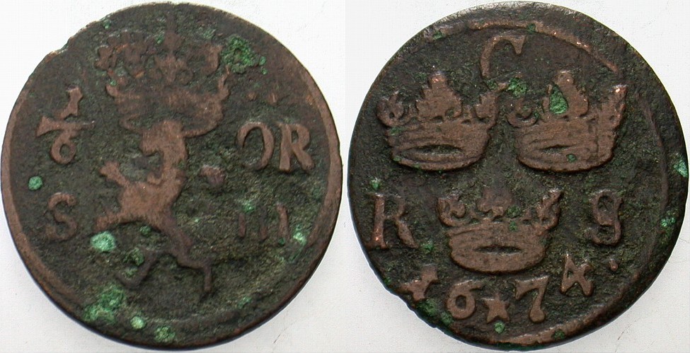 1/6 Öre 1674 K./M. 254 Schön