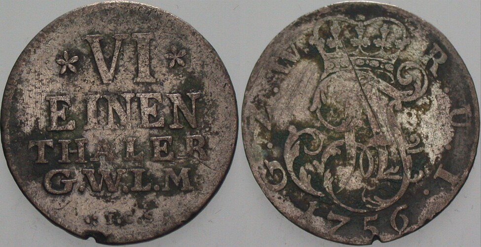 1/6 Reichstaler 1756 Schneider 65 Randfehler, schön - sehr schön