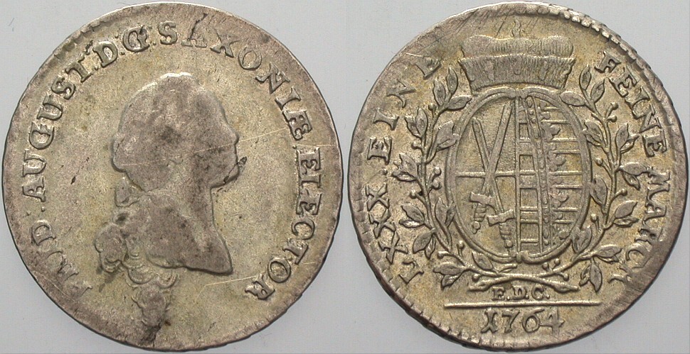1/6 Taler (1/8 Konventionstaler) 1764 Buck 104 Kahnt 1116 Sehr schön