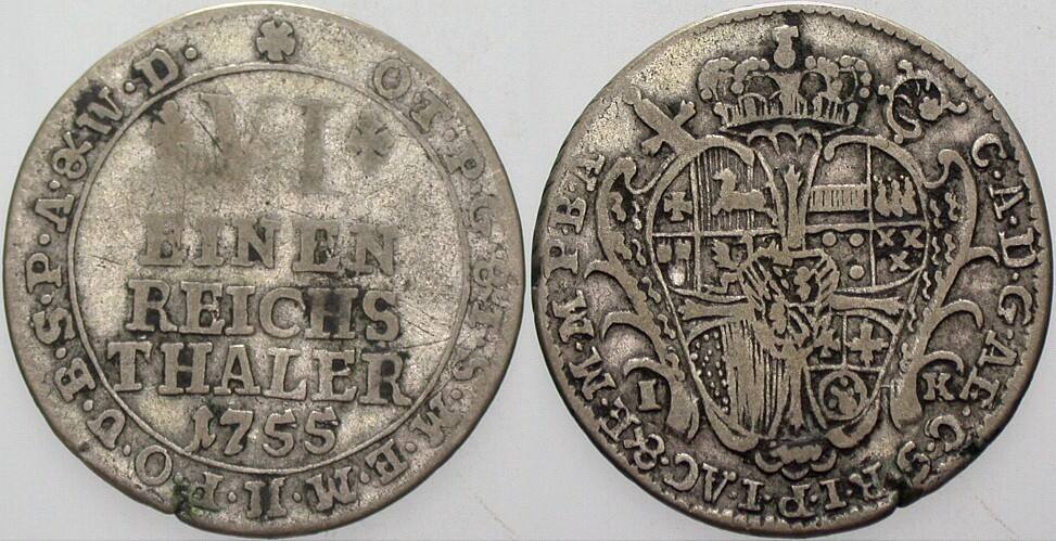 1/6 Taler 1755 Noss 756 Schön - sehr schön
