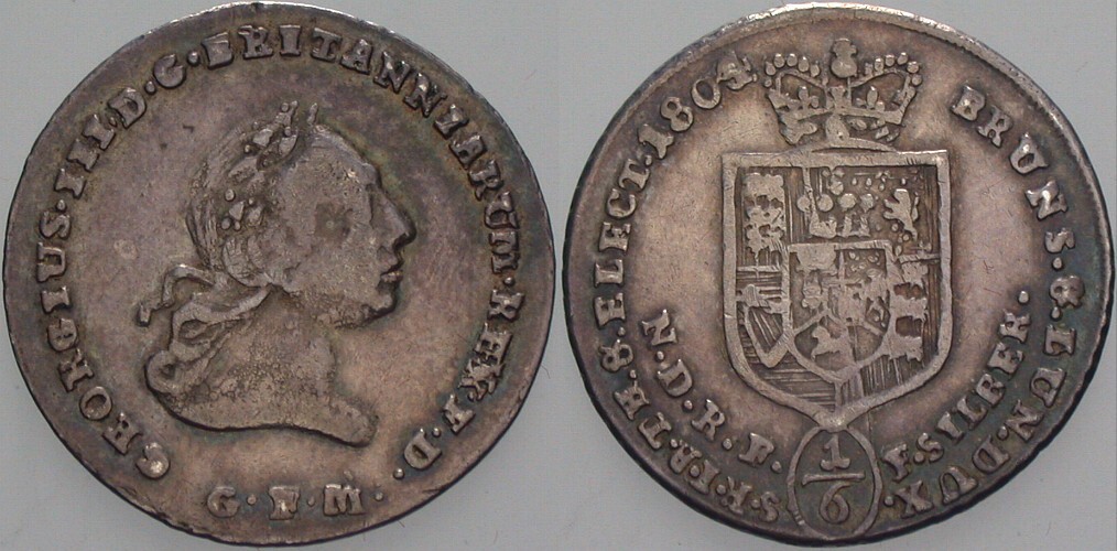 1/6 Taler 1804 (aus 3 geändert) Welter 2837 Sehr schön