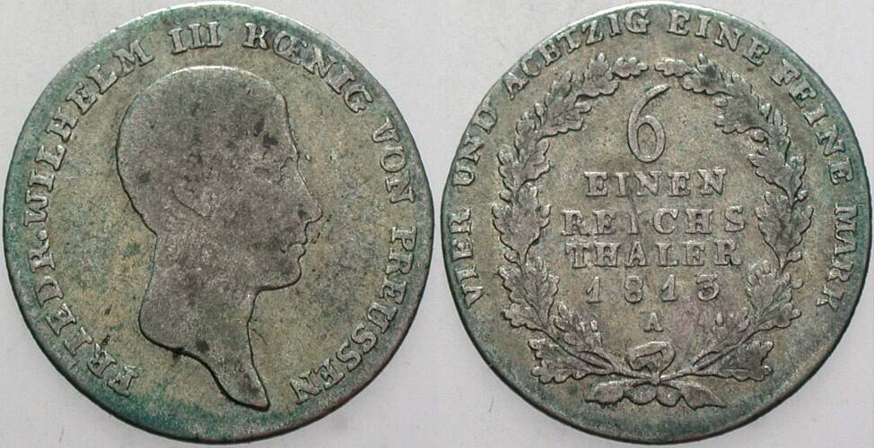 1/6 Taler 1813 Jaeger 31 AKS 24 Patina, fast sehr schön