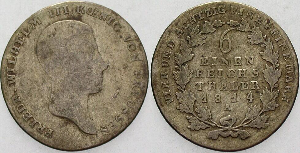 1/6 Taler 1814 Jaeger 31 AKS 24 Schön - sehr schön