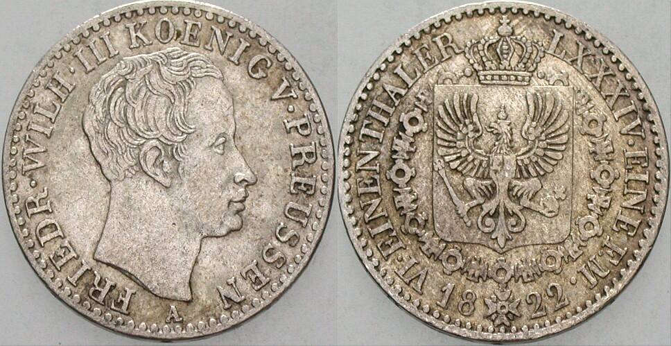 1/6 Taler 1822 Jaeger 57 AKS 26 Anm. Olding 185 a Gutes sehr schön