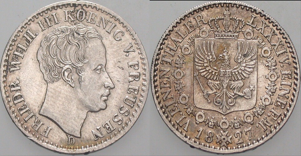 1/6 Taler 1827 Jaeger 58 Olding 199 AKS 26 Wz. Kratzer, sonst fast vorzüglich