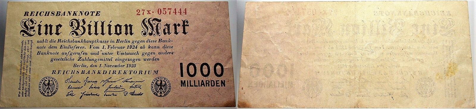 1 Billion Mark 1.11.1923 Rosenberg DEU-155 b Gebraucht